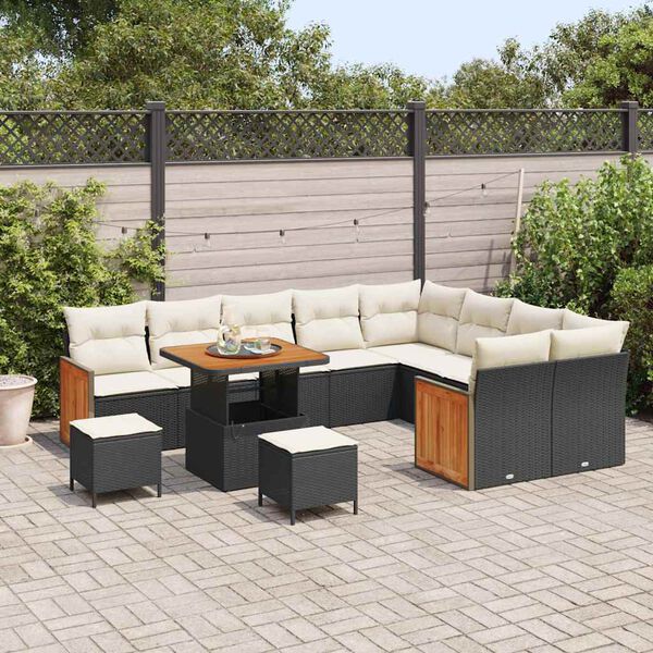 vidaXL Garten-Sofa-Set 12 pcs Schwarz und Creme 80 x 80 x 71 cm