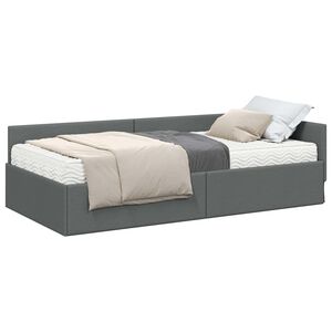 vidaXL Eckbettgestell mit Matratze 2 stk. Dunkelgrau 80 x 200 cm Stoff