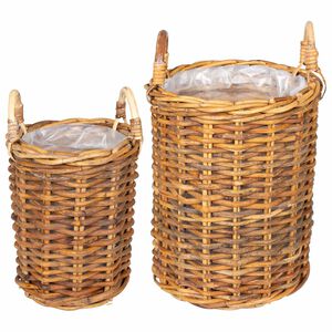 vidaXL Blumentopfkorb mit Speicher GENDT 2 stk. Naturbraun Kubu Rattan