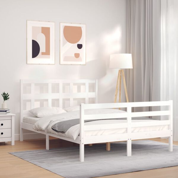 vidaXL Massivholzbett mit Kopfteil Wei&szlig; 120x200 cm