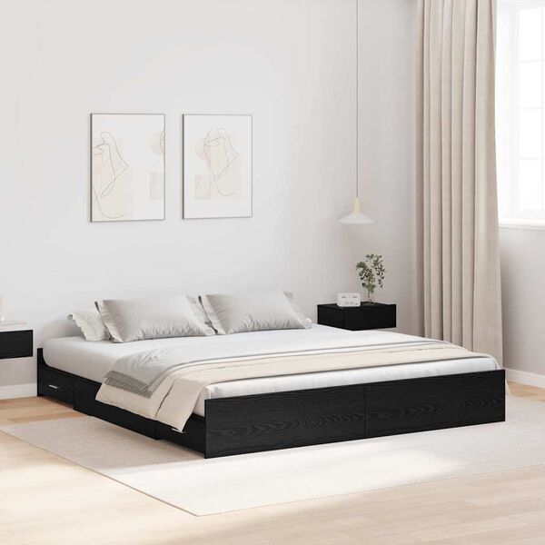 vidaXL Aufbewahrungsbettgestell Schwarz Eichen-Optik 180 x 200 cm