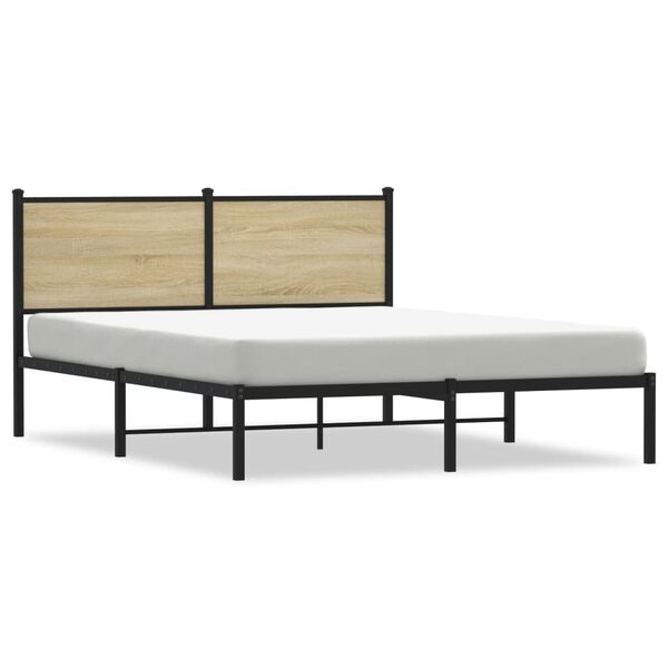 vidaXL Metallbett ohne Matratze Sonoma-Eiche 150x200 cm