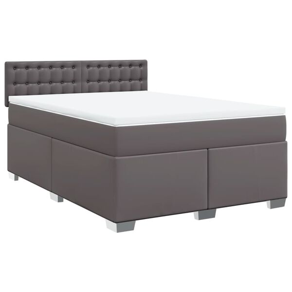 vidaXL Boxspringbett mit Matratze Grau 140x200 cm Kunstleder