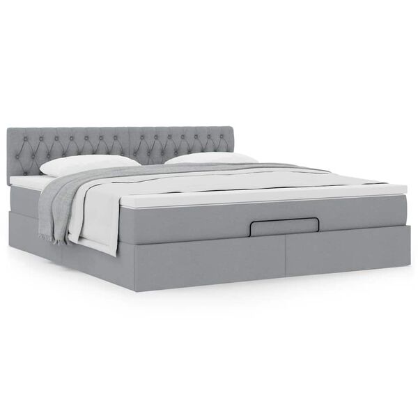 vidaXL Ottoman-Bett mit Matratze Hellgrau 180x200 cm Stoff