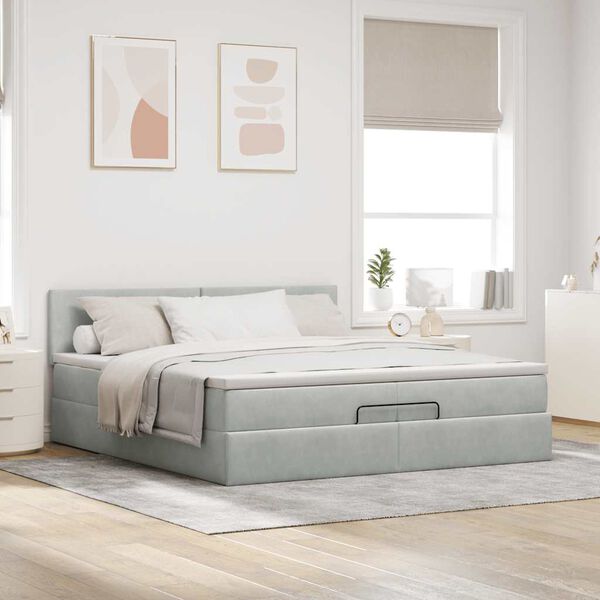 vidaXL Ottoman-Bett mit Matratze Hellgrau 200x200 cm Samt