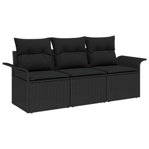 vidaXL Garten-Sofa-Set mit Kissen 3 pcs Schwarz Poly Rattan