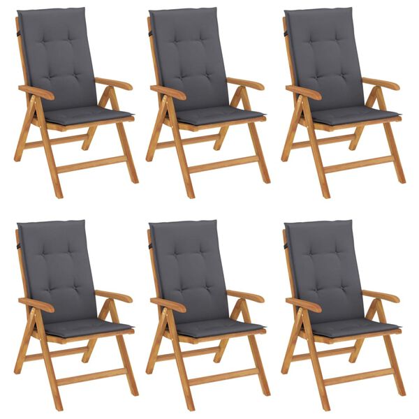 vidaXL Gartenst&uuml;hle mit Kissen 6 Stk. Massivholz Teak