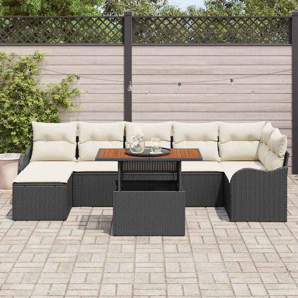 vidaXL Garten-Sofa-Set mit Kissen mit Speicher 8 pcs Schwarz und Creme