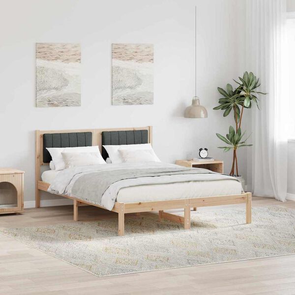 vidaXL Bettgestell mit gepolstertem Kopfteil Dunkelgrau 140 x 190 cm