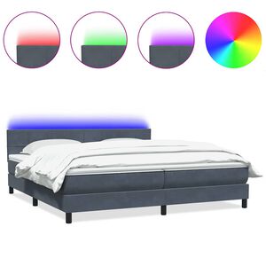 vidaXL Boxspringbett mit Matratze & LED Dunkelgrau 180x210 cm Samt