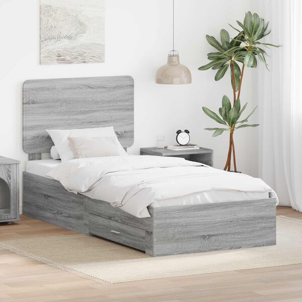 vidaXL Bettrahmen mit Kopfteil Graues Sonoma 90 x 200 cm Holzwerkstoff