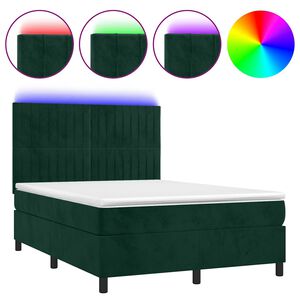 vidaXL Boxspringbett mit Matratze & LED Dunkelgr&uuml;n 140x190 cm Samt