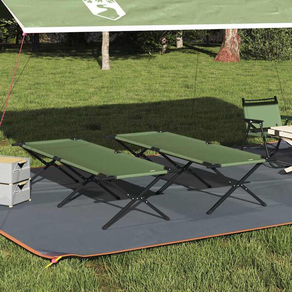 vidaXL Klapp Schlafbett f&uuml;rs Camping 2 pcs Gr&uuml;n 210 x 80 x 46 cm