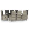 vidaXL 9-tlg. Garten-Essgruppe mit Kissen Grau Poly Rattan