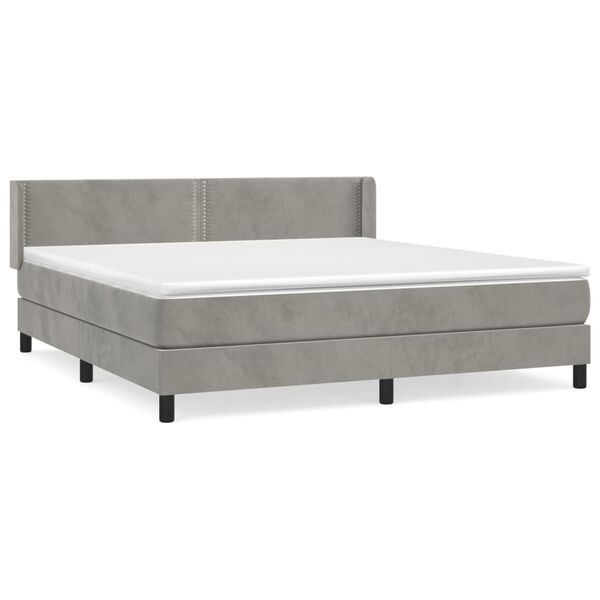 vidaXL Boxspringbett mit Matratze Hellgrau 160x200 cm Samt