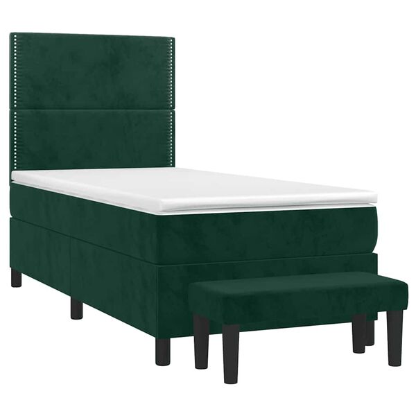 vidaXL Boxspringbett mit Matratze Dunkelgr&uuml;n 90x200 cm Samt