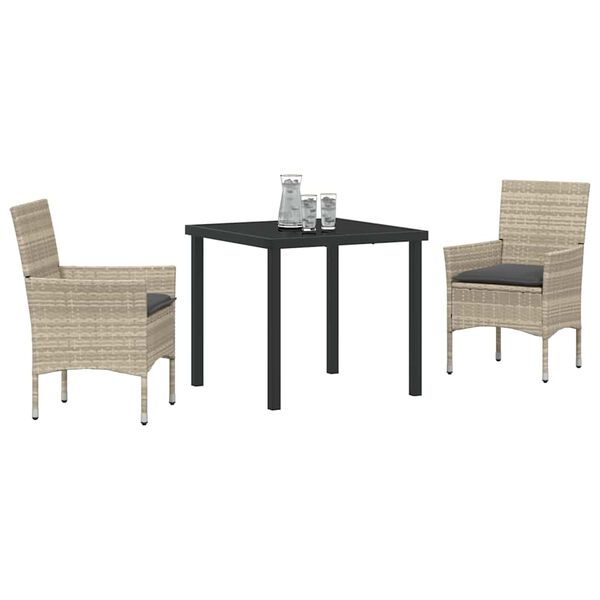 vidaXL Garten Essgruppe mit Kissen 3 pcs Hellgrau Poly-Rattan