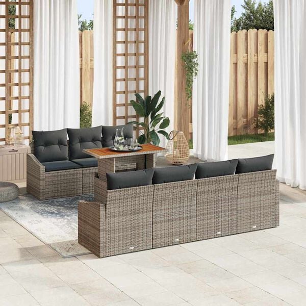 vidaXL Garten-Sofa-Set mit Speicher 8 pcs Grau Poly Rattan