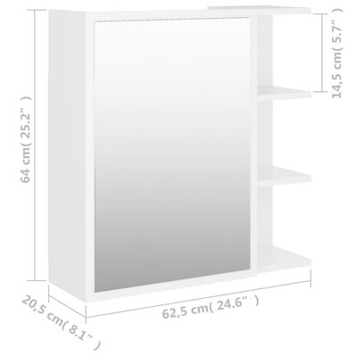 vidaXL Bad-Spiegelschrank Weiß 62,5x20,5x64 cm Holzwerkstoff