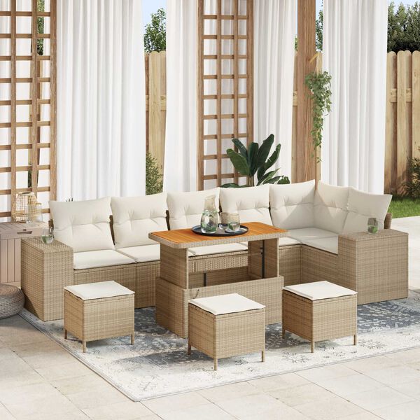 vidaXL Gartensofa-set mit Kissen 10 pcs Beige und Creme Poly-Rattan