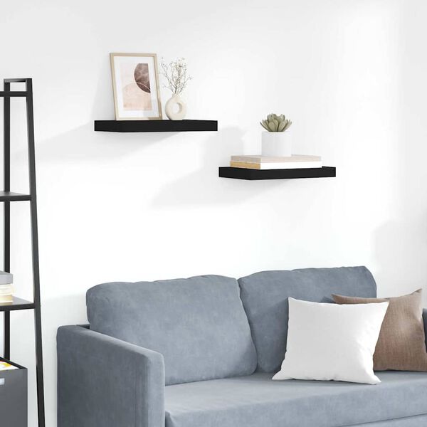 vidaXL Schweberegale 2 Stk. Schwarz 40x23x3,8 cm MDF