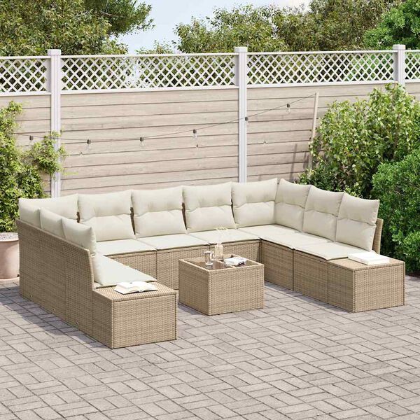 vidaXL Gartensofa-set mit Kissen 10 pcs Beige Poly-Rattan