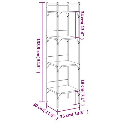 vidaXL Bücherregal 4 Böden Sonoma-Eiche 35x30x138,5 cm Holzwerkstoff