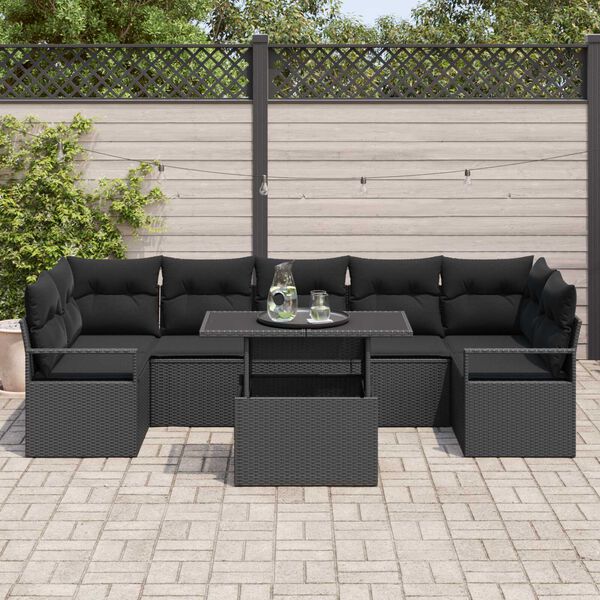 vidaXL Garten-Sofa-Set mit Speicher 8 pcs Schwarz Poly Rattan