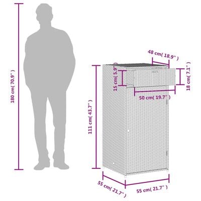 vidaXL Gartenschrank Grau 55x55x111 cm Poly Rattan