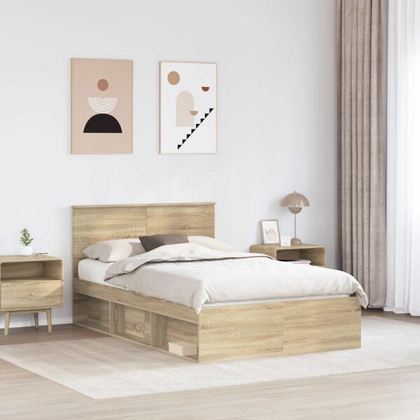 vidaXL Bettrahmen mit Kopfteil Sonoma 120 x 200 cm Holzwerkstoff