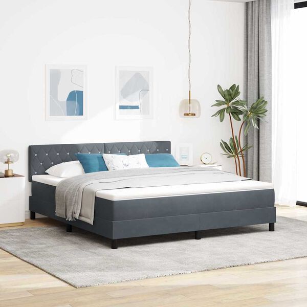 vidaXL LED Boxspringbett mit Matratze Dunkelgrau 180 x 200 cm Samt