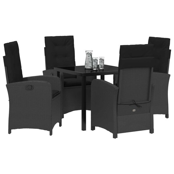 vidaXL Garten Essgruppe mit Kissen 5 pcs Schwarz Poly-Rattan