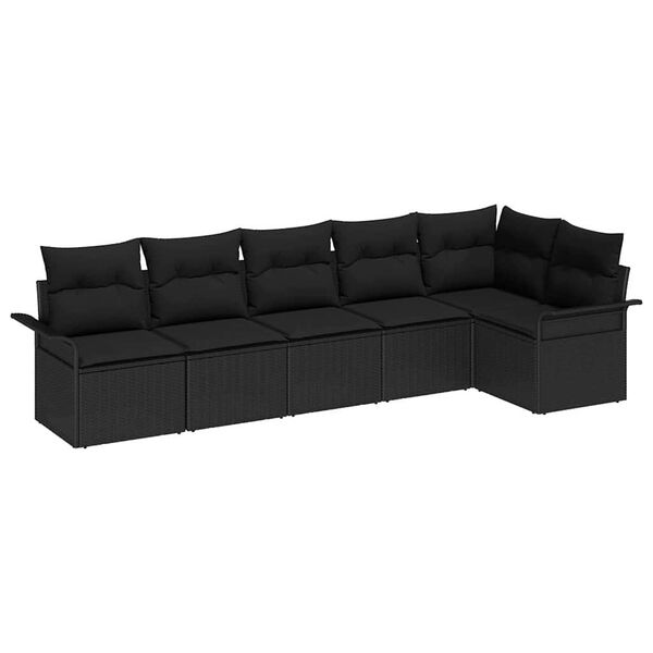 vidaXL Garten-Sofa-Set mit Kissen 6 pcs Schwarz Poly Rattan