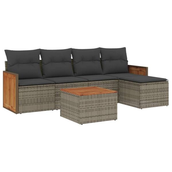 vidaXL 6-tlg. Garten-Sofagarnitur mit Kissen Grau Poly Rattan