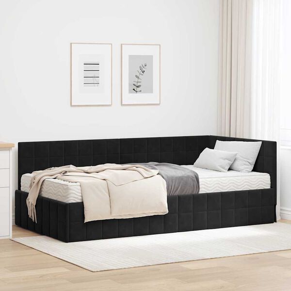 vidaXL Eckbettgestell mit Matratze mit Kopfteil 2 pcs Schwarz Samt