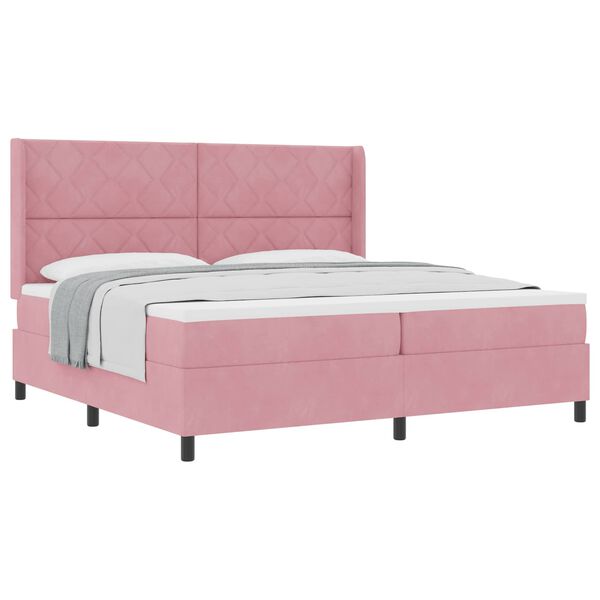 vidaXL Boxspringbett mit Matratze mit Kopfteil Rosa 200 x 200 cm Samt