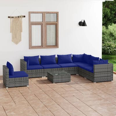 vidaXL 8-tlg. Garten-Lounge-Set mit Kissen Poly Rattan Grau