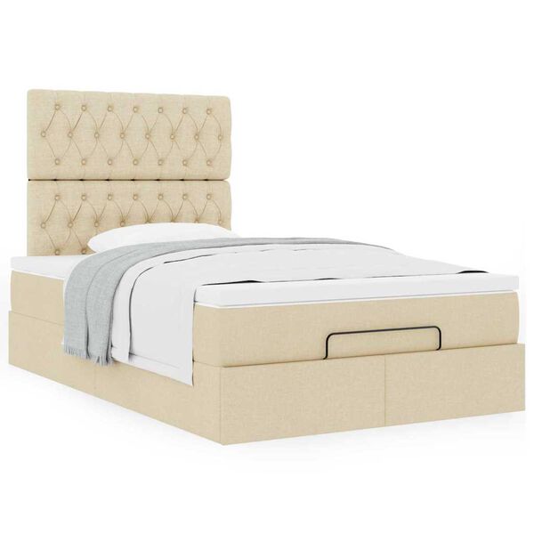 vidaXL Ottoman-Bett mit Matratze Creme 120x200 cm Stoff