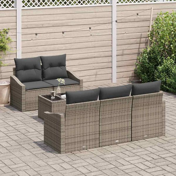 vidaXL Sofa Set mit Kissen mit Kissen 6 pcs Grau Poly Rattan