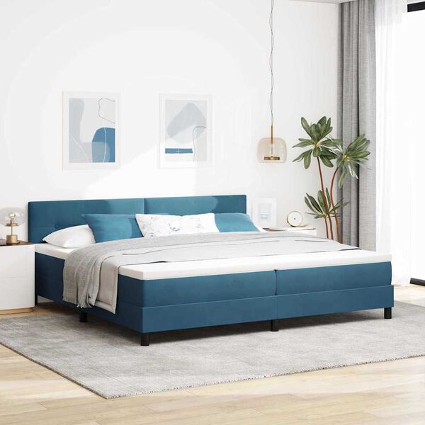 vidaXL LED Boxspringbett mit Matratze Dunkelblau 200 x 200 cm Samt
