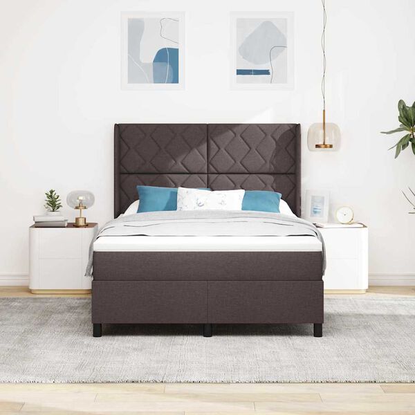vidaXL LED Boxspringbett mit Matratze Dunkelbraun 160 x 200 cm Stoff