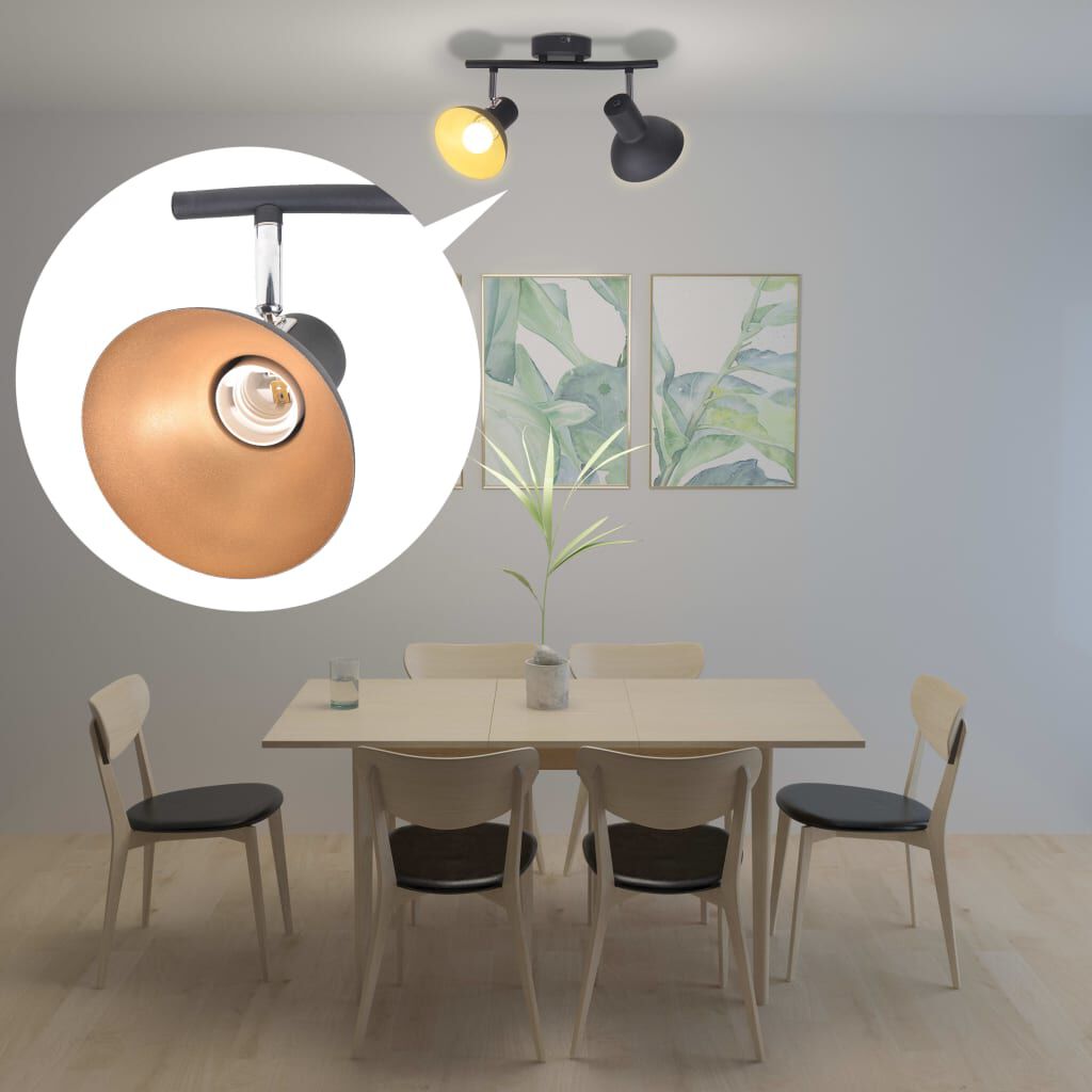 VidaXL Pendelleuchte Set 2x – Halbkugelförmige Deckenlampe In Schwarz/Gold, E27, Für Wohnzimmer & Flur