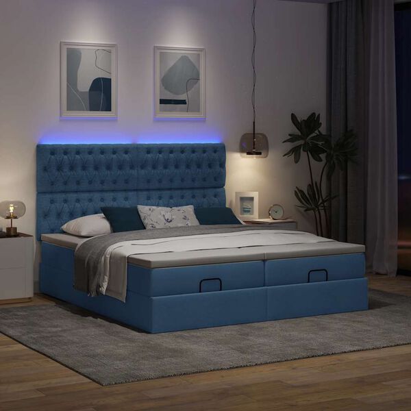 vidaXL Ottoman-Bett mit Matratzen & LEDs Blau 180x200 cm Stoff