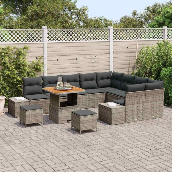 vidaXL Garten-Sofa-Set mit Kissen 12 pcs Hellgrau und Dunkelgrau