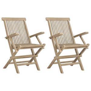 vidaXL Gartenst&uuml;hle 2 Stk. Klappbar Grau 56x61x89 cm Massivholz Teak