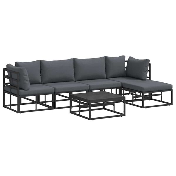 vidaXL Garten-Sofa-Set mit Kissen 6 pcs Schwarz Aluminium