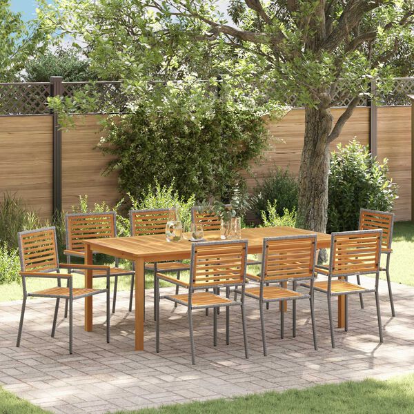 vidaXL Garten Essgruppe 9 pcs Grau Poly Rattan