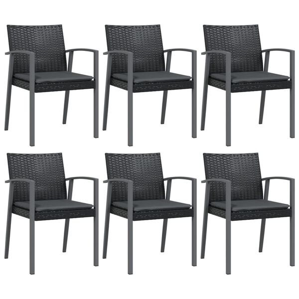 vidaXL Gartenst&uuml;hle mit Kissen 6 Stk. Schwarz 56,5x57x83cm Poly Rattan