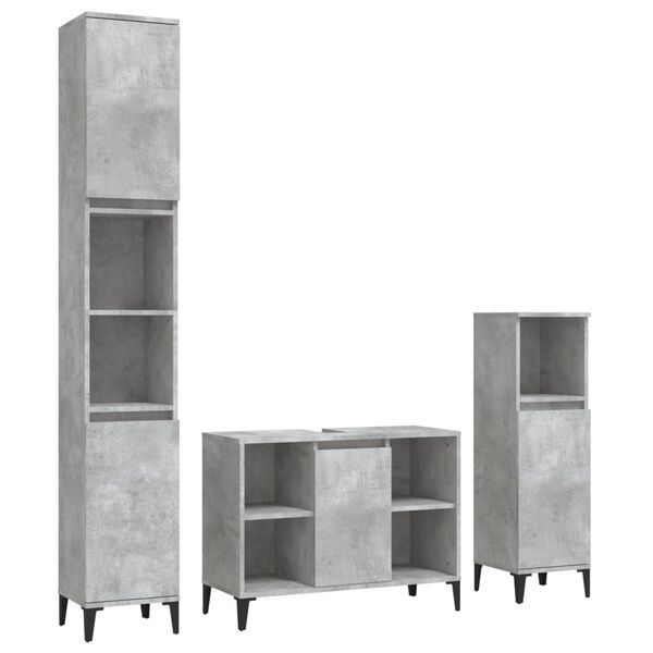 vidaXL 3-tlg. Badm&ouml;bel-Set Betongrau Holzwerkstoff