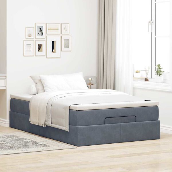 vidaXL Ottoman-Bett mit Matratze Dunkelgrau 120x190 cm Samt